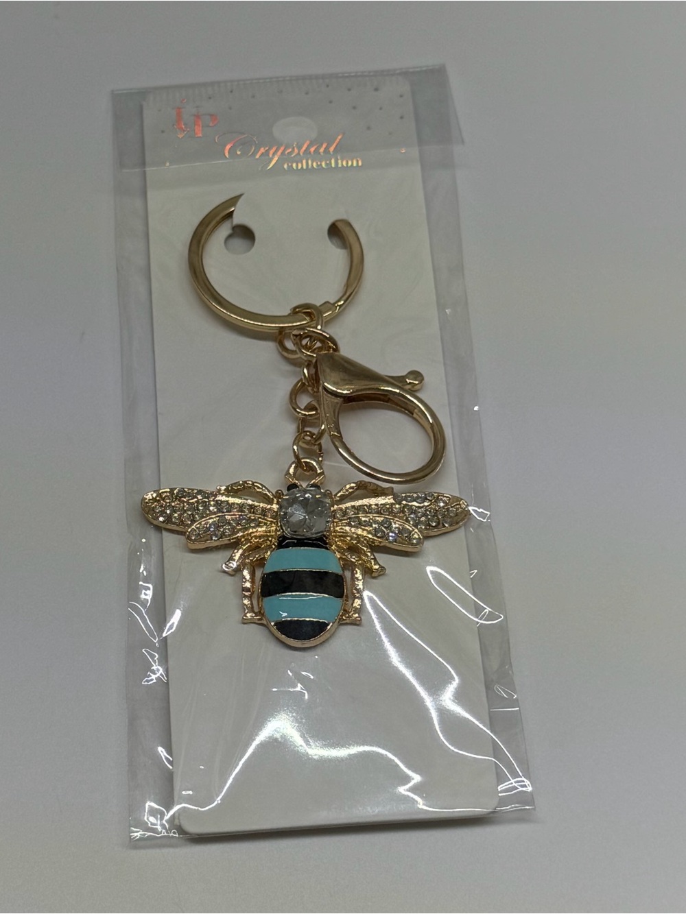 Gold Bee Keychain with Blue Stripes